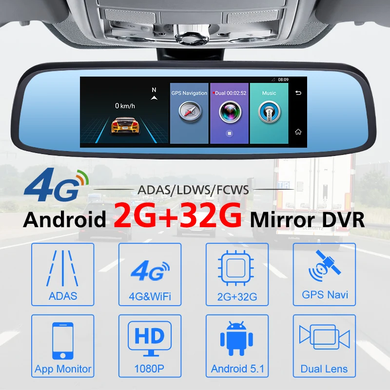 Автомобильный семейный видеорегистратор Android 5 1 WIFI Full HD 1080P 4G зеркало заднего вида