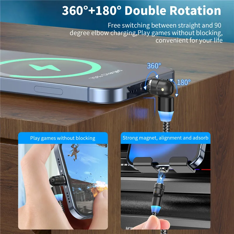 USLION Magnetic Charging Cable Fast Charging 3A Data Transfer Type C Magnetic Phone Charger Micro USB Cable For iphone Xiaomi 11