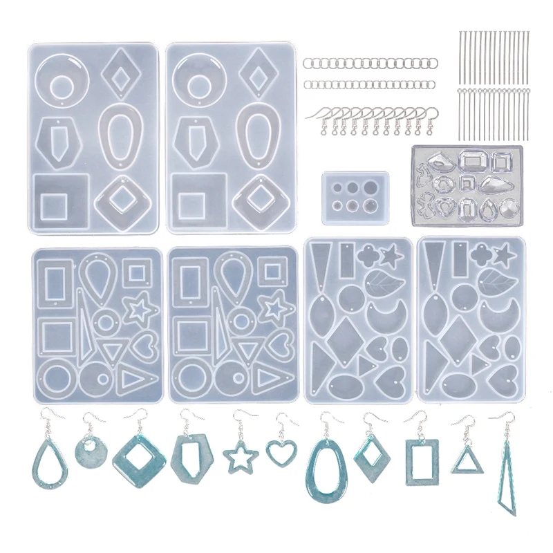 

3 Pairs Earring Resin Molds with 2Pcs Stud Earring Jewelry Epoxy Resin Silicone Molds Including Earring Hooks, Jump Rings, Head/