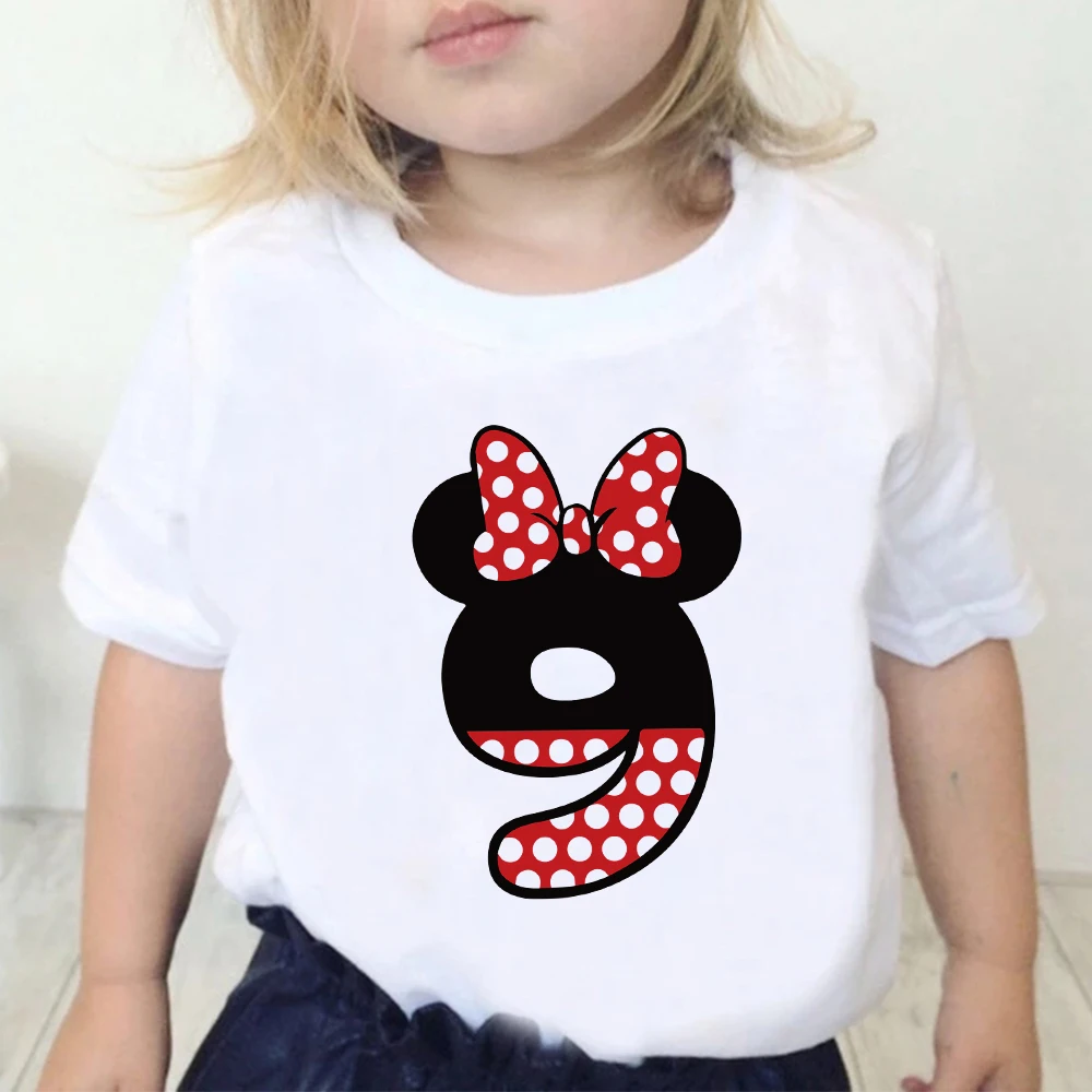 Disney Minnie Mouse Birthday Girl Clothes Party Cartoon T Shirt For Child T-Shirt Number 0 1 2 3 4 5 6 7 8 9 Bow Graphic Kid Tee