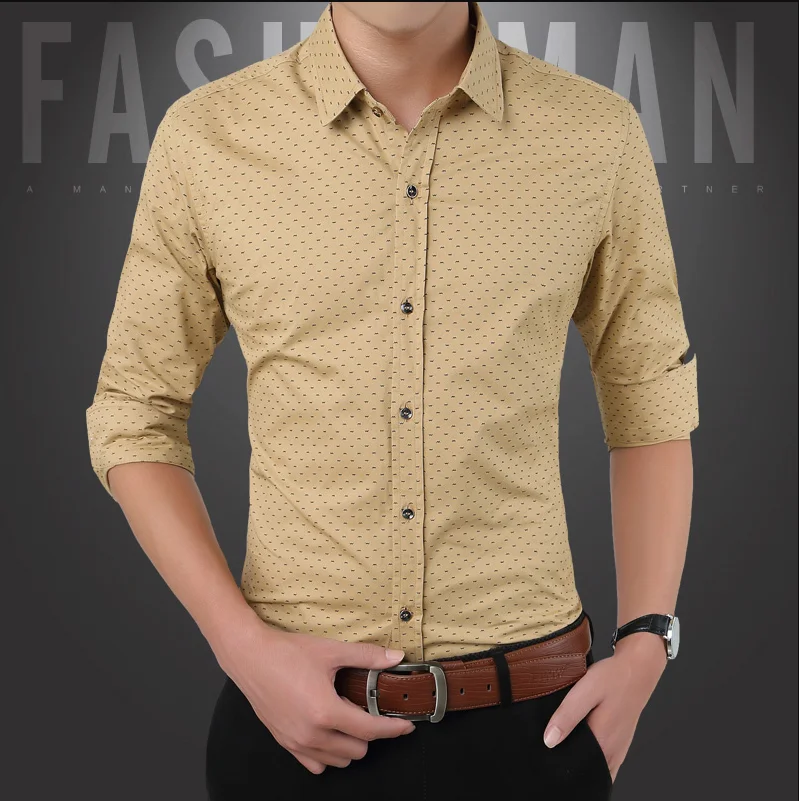 

Quality Formal Polka Dot Men Casual Long Sleeved Printed Shirt Slim Fit Male Social Business Dress Shirts Brand Soft Comfortable