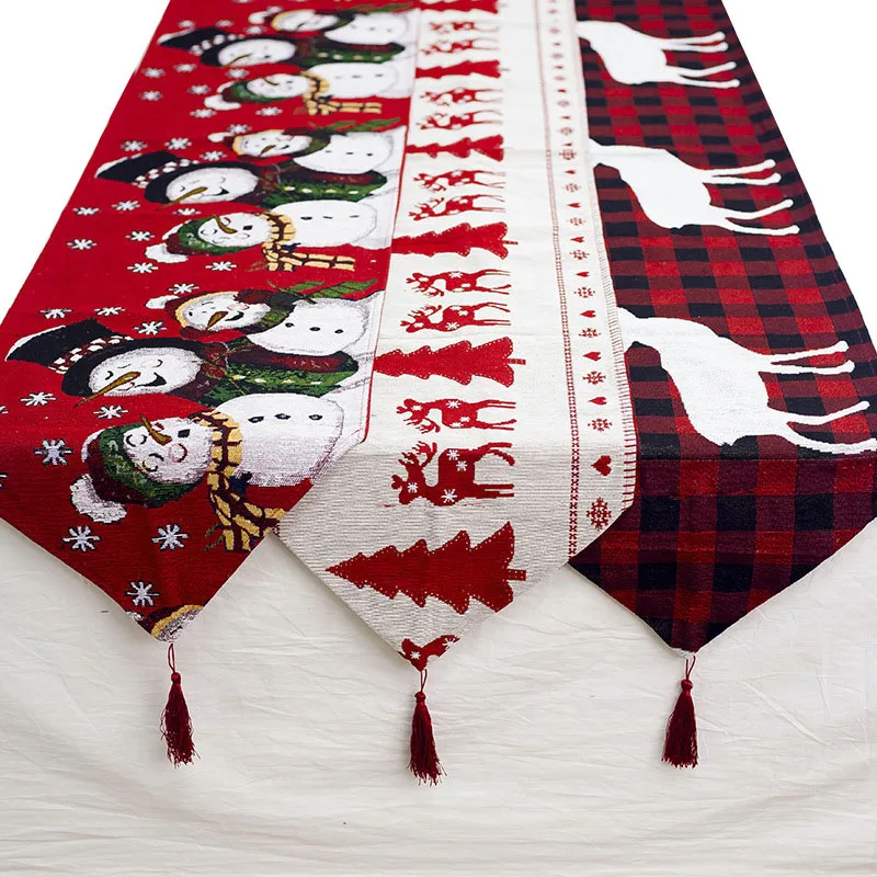 

178X34cm Christmas Table Cloth Runner New Year Party Decorations Tablecloth Xmas Tree Elk Printed Dinner Table Cover Navidad