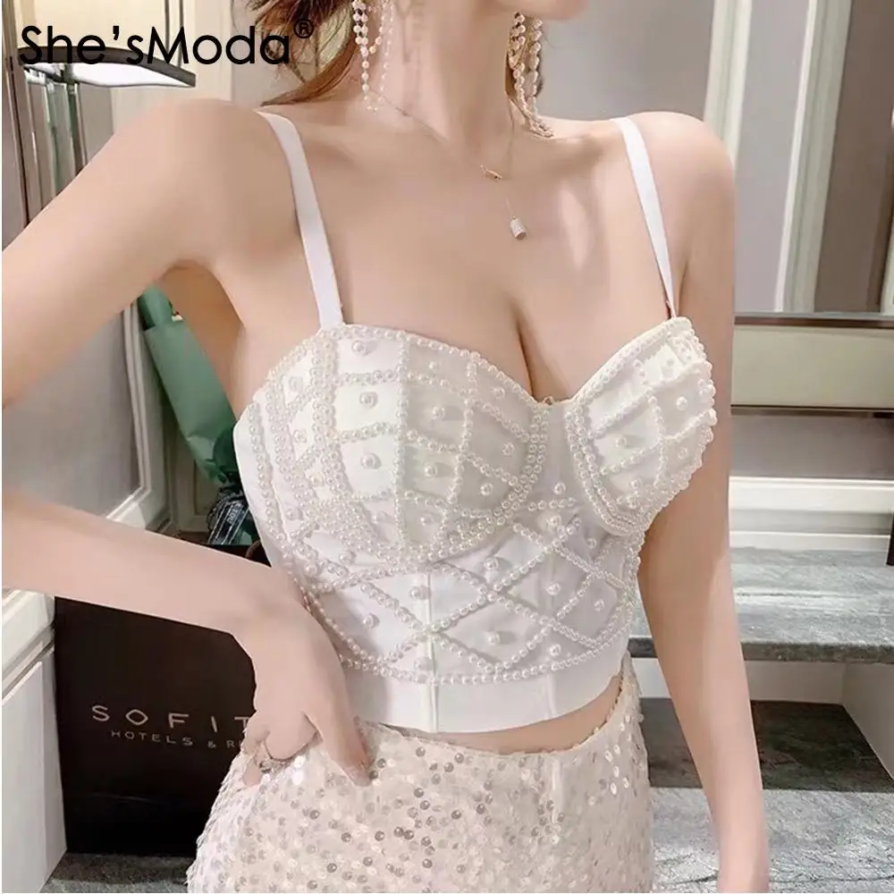 Женский бюстгальтер с жемчугом короткий топ|crop top vest|top vestpearl bralet |