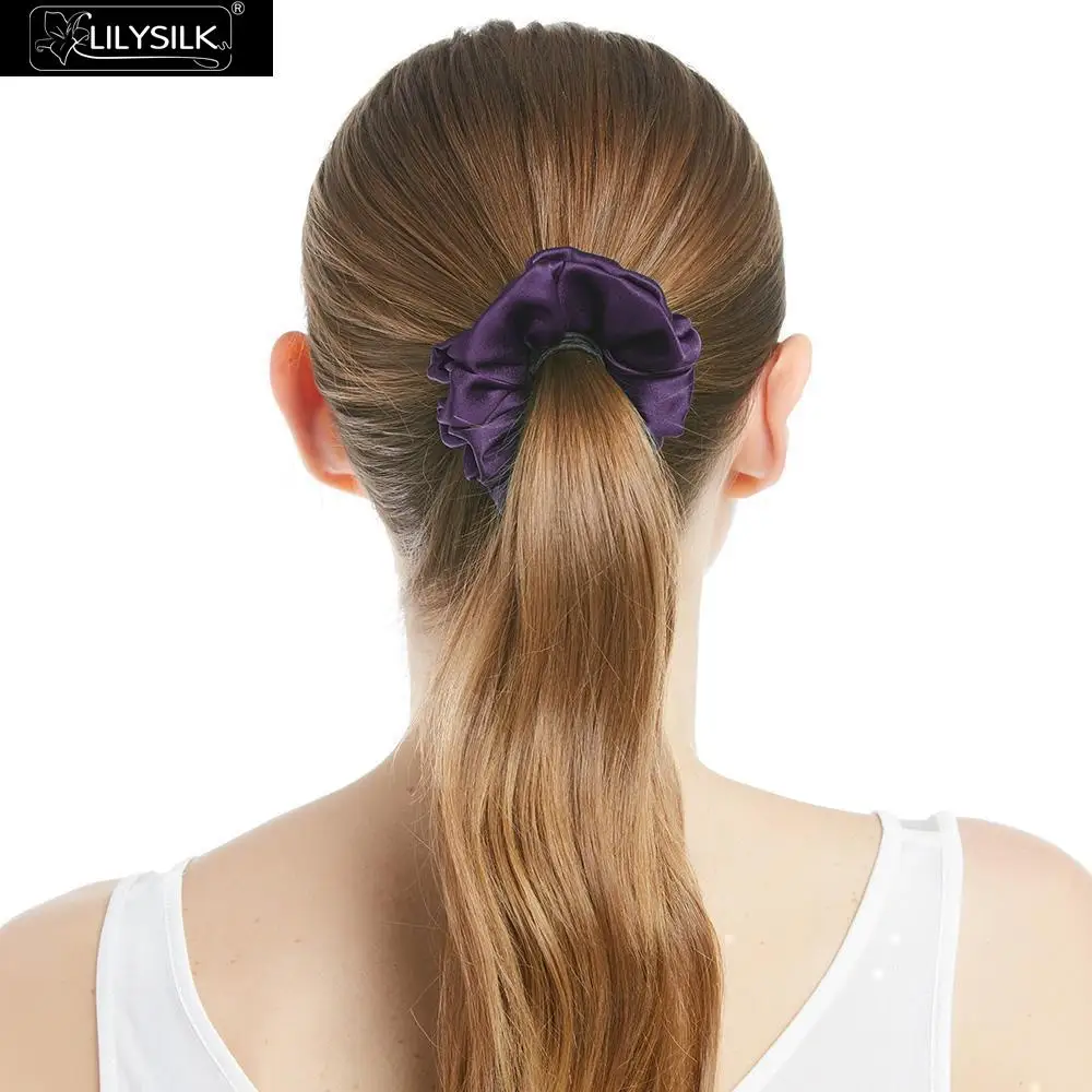 LilySilk Scrunchy Charmeuse Hair Bands Women 100 Pure Silk Head Rope Rubber Girl Accessories Soft Care Luxurious Free Shipping - Цвет: Deep Purple
