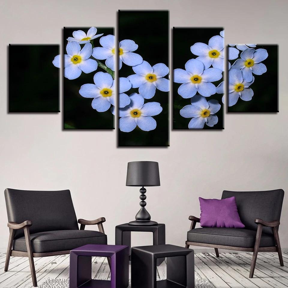 

Modern Framework 5 Pieces Blue Flowers Poster Modular Canvas Hd Prints Artwork Art Living Room Decoration Decor
