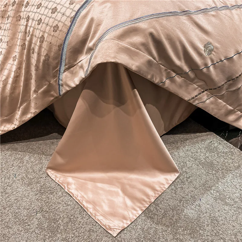 

New Luxury Champagne Jacquard Cotton Rose Flowers Embroidery Bedding Set Soft Silky Duvet Cover Flat/Fitted Sheet Pillowcases