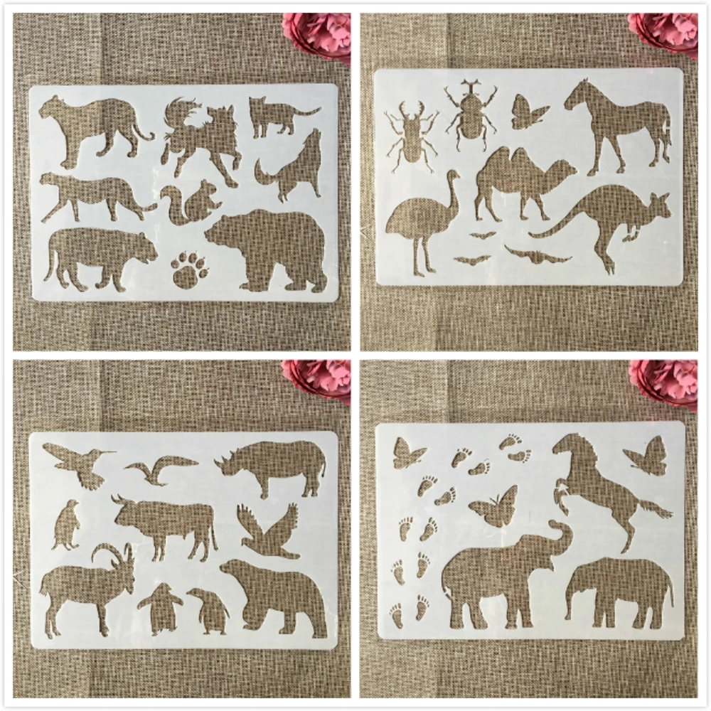 

4Pcs A4 29cm Bear Elephant Rhinoceros Goat DIY Layering Stencils Painting Scrapbook Coloring Embossing Album Decorative Template
