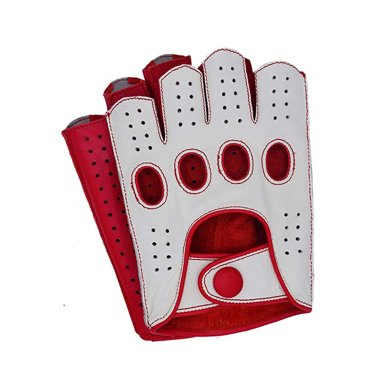 High Quality 2022 New Half Finger Men Genuine Leather Gloves Goatskin Gloves Fashion Men Breathable Driving Gloves Male Mittens images - 6
