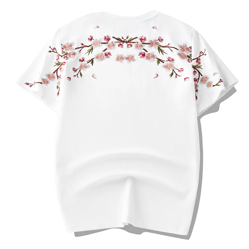 

Spring and summer new China fashion brand loose plum blossom embroidery short sleeve t-shirt men's couple summer half sleeve