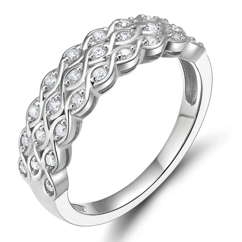 

EAMTI Fashion 925 Sterling Silver Ring for Women Cubic Zirconia Wedding & Engagement Prong 3 Bands Setting Rings Wedding Band