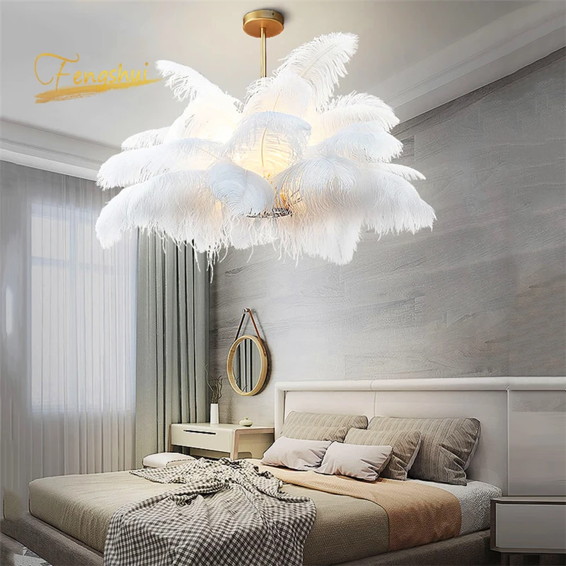 Скандинавские светодиодный ные подвесные светильники из натуральных страусиных