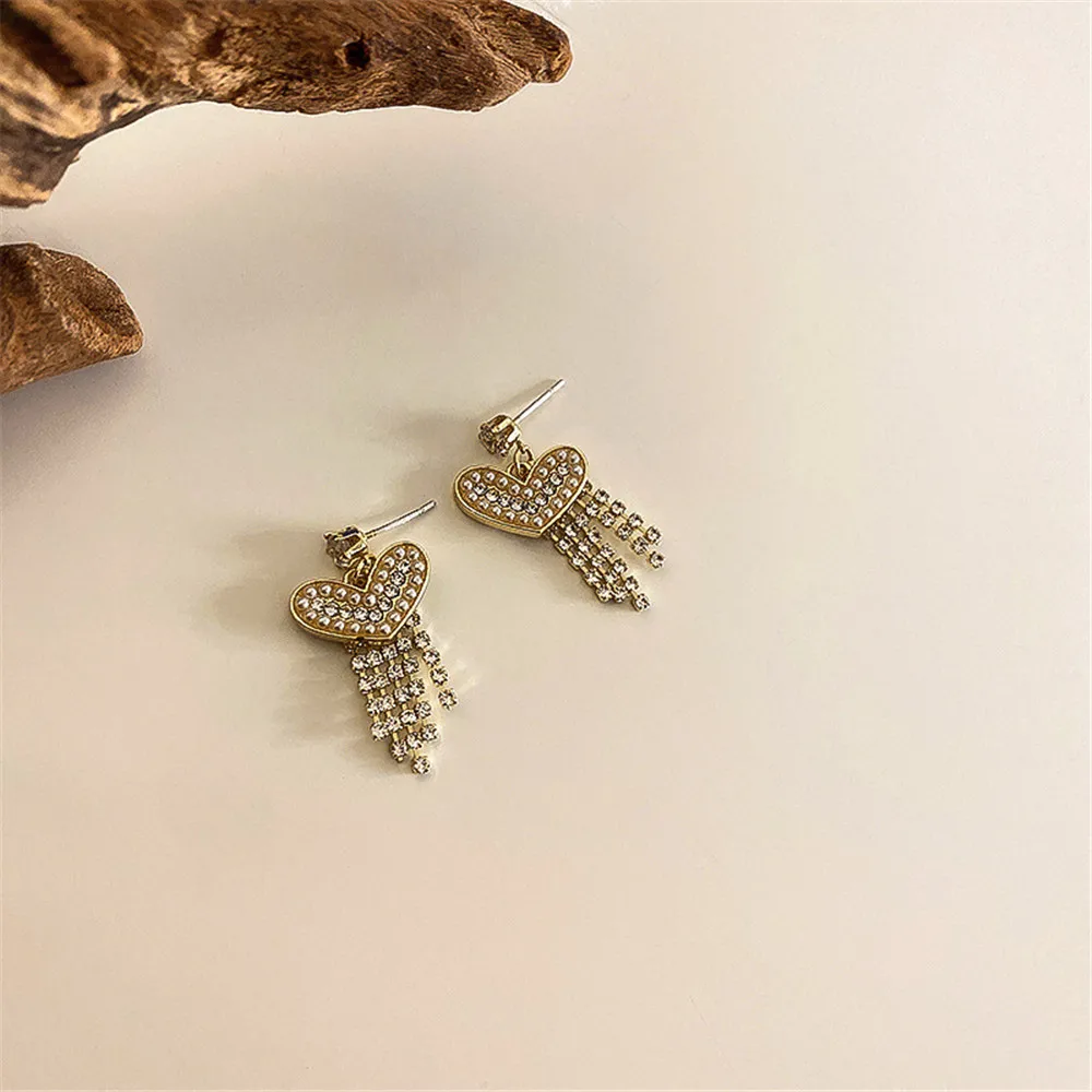 

2020 Trend Short Tassel Small Pearl Heart-shaped Drop Earrings For Women New 925 Sterling Silver Fine Jewelry Female Wholesale