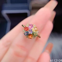 fine jewelry 925 sterling silver inset with natural gem womens popular fashion flower color sapphire adjustable ring support de