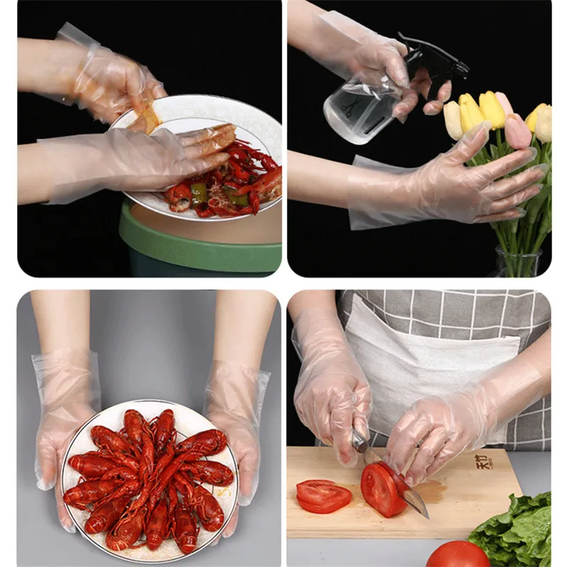 

50pcs Food Plastic Gloves Disposable Gloves Restaurant Food Gloves Fruit Vegetable Gloves Kitchen Accessories