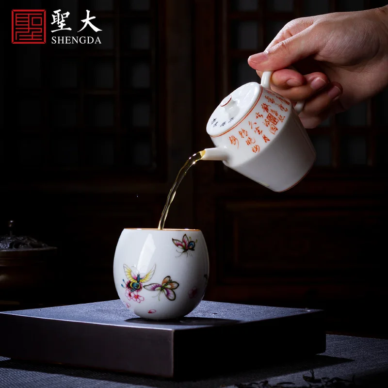 

ceramic Kungfu teapot teapot all hand-made alum red color pair tea calligraphy teapot Jingdezhen handmade tea set