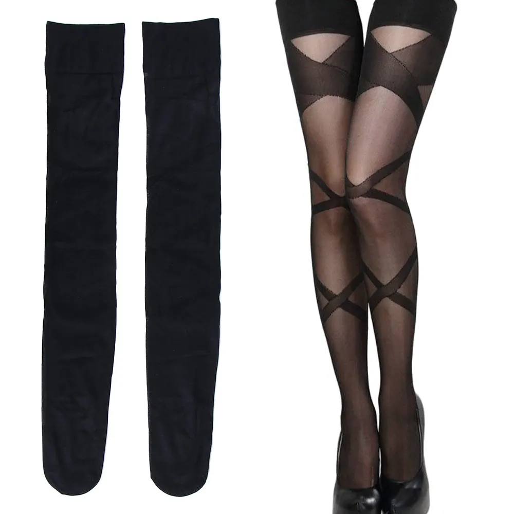 

1 Pair Woman Black Stockings Sexy Lace Top Stay Up Thigh-Highs stripes Stockings Tights Black For Women Girls