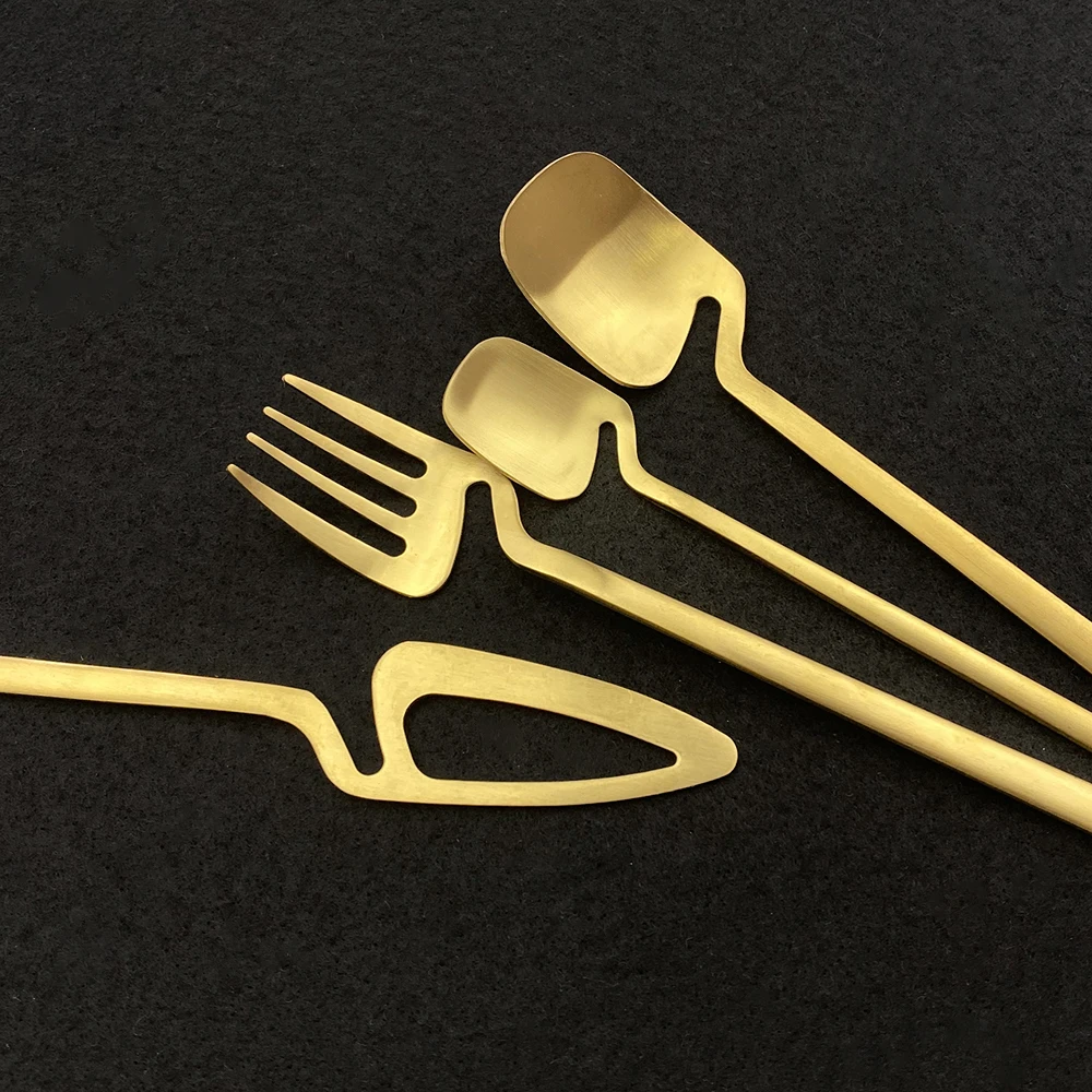 4 шт матовые золотые столовые приборы набор 304 нержавеющая сталь столовая посуда