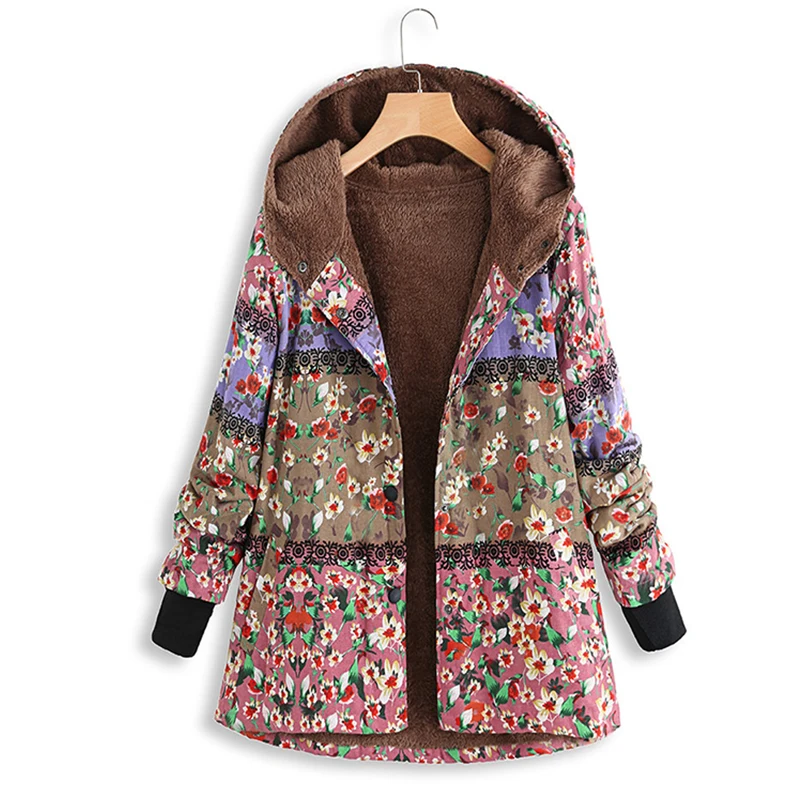 

Зимние женские пальто из хлопка и льна в этническом стиле, винтажные женские пальто с капюшоном и бархатной подкладкой, толстые теплые женс...
