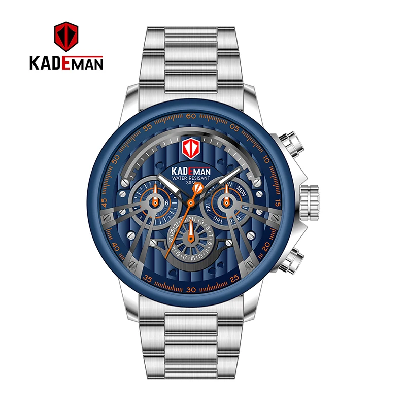689GS-SB-BE-S Спортивные часы мужские Роскошные Кварцевые часы Топ бренд KADEMAN полностью стальные военные наручные часы Бизнес Мужские часы Relogio Masculino - Цвет: 689GS-SB-BE-S