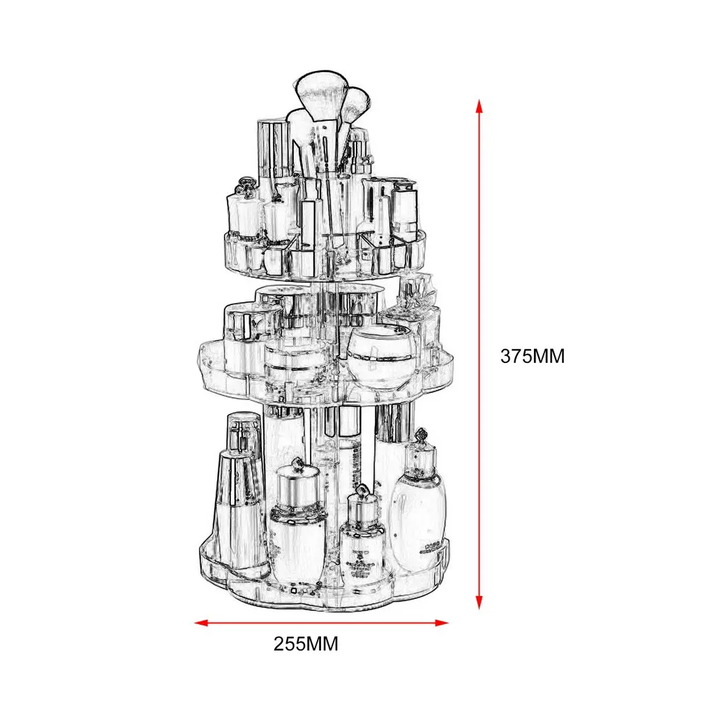 

Transparent 360Rotating Makeup Organizer Case 3 Tiers Acrylic Cosmetic Jewelry Storage Holder Bracket For Bedroom Bathroom
