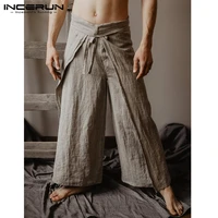 incerun men thai fisherman pants loose vintage solid color women pants 2022 streetwear joggers wide leg pants men trousers s 5xl
