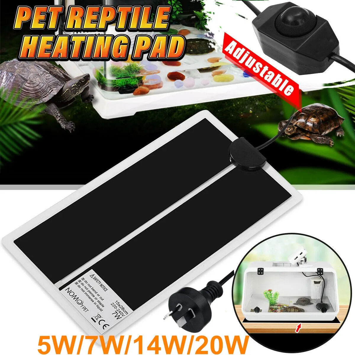 

5-45W Terrarium Reptiles Heat Thermal Mat Amphibiens Climbing Heating Warm Pads Mats Blanket Temperature Regulator Accessories