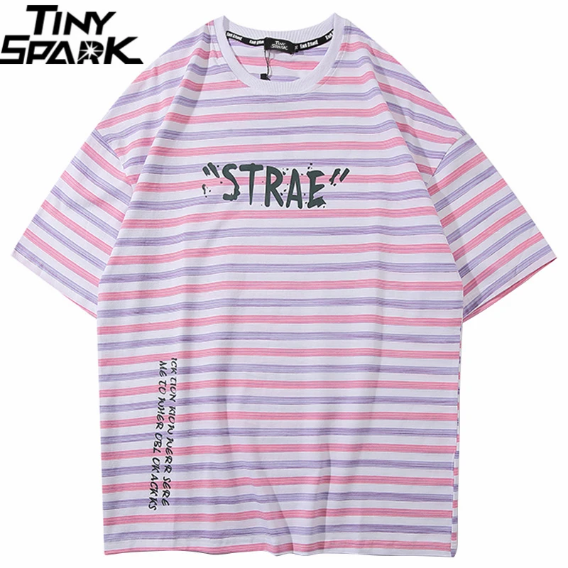 Мужская футболка в стиле Харадзюку хлопковая с коротким рукавом полоску и