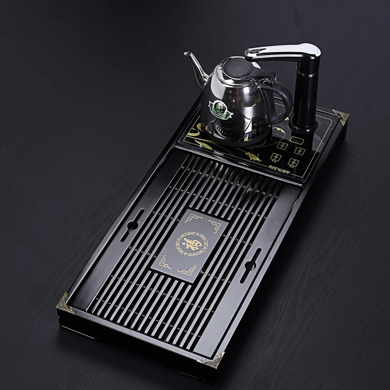 

solid wood tea tray Two in one automatic water and electricity tea stove tea table drawer type drainage kungfu tea tray WF