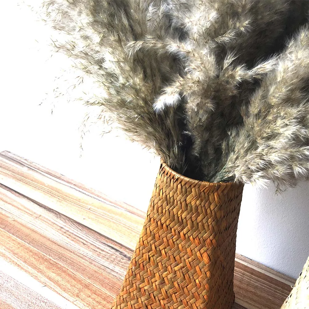 

light color pampas grass with Knitted basket bulrush home wedding decoration dried flowers Natural dried bouquet dropshipping