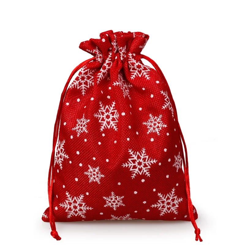 Рождественская Снежинка льняная Джутовая сумка на шнурке Подарочная для свадьбы