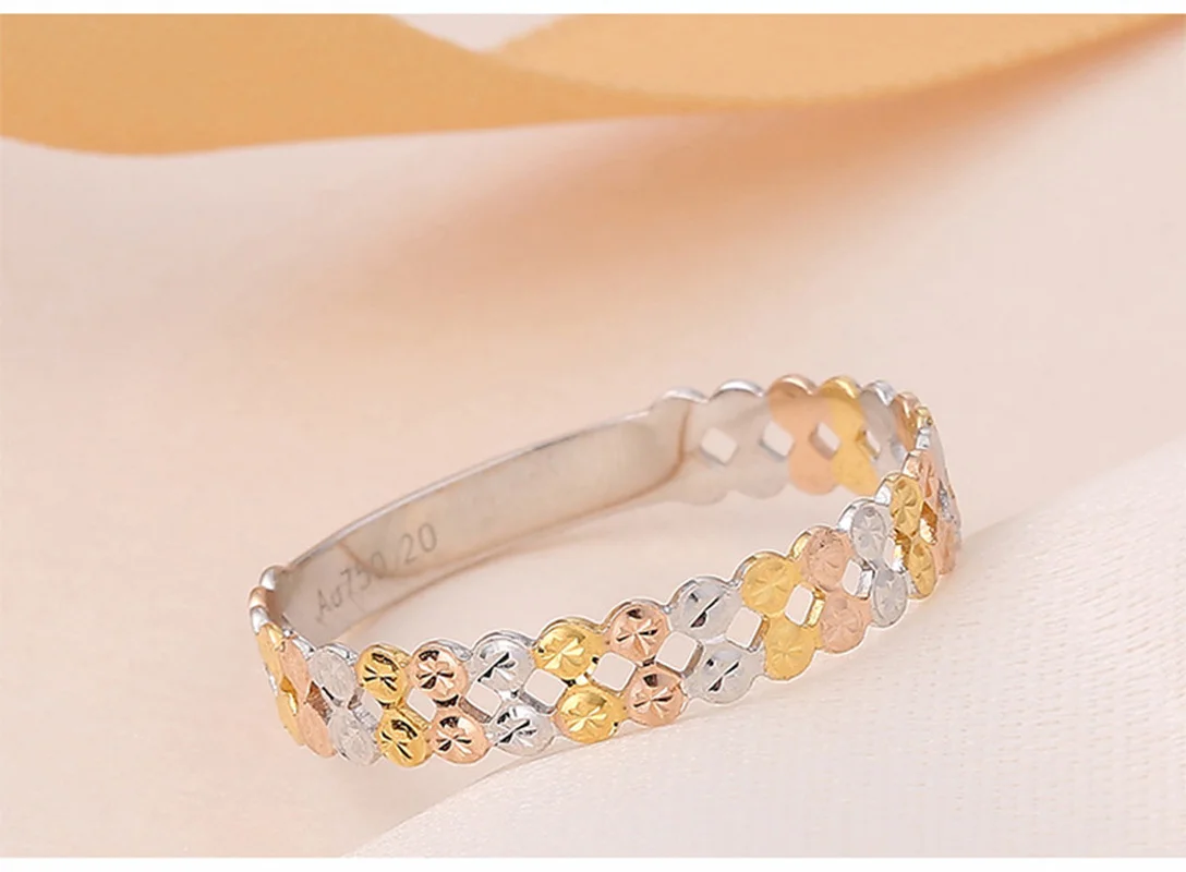 Трехцветные кольца Glitzy Starry 2 Row 18K AU750 из настоящего твердого золота модные