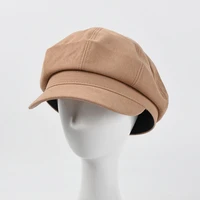 hat women solid color casual octagonal hat female autumn and winter new simple bud cap literary retro newspaper childrens hats