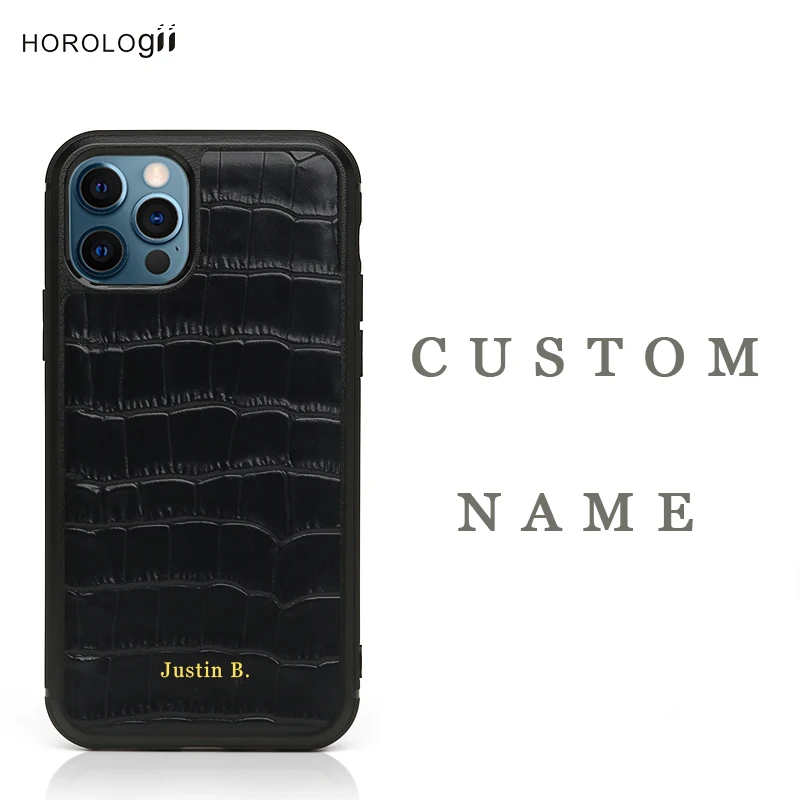 

Luxury Business Black Italian Leather Embossed Croco Pattern for Iphone 13 X XR 11 12 14 Pro 15 Max Personalized Dropship
