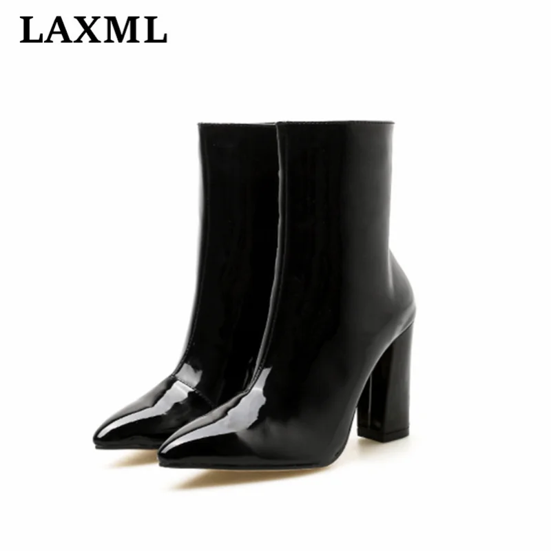 

Brand Design Lacquered Women's Shoes Pointed Toe Zipper High Heel Knight Boots Hollow Waterproof Breathable Ladies Fashion Boots