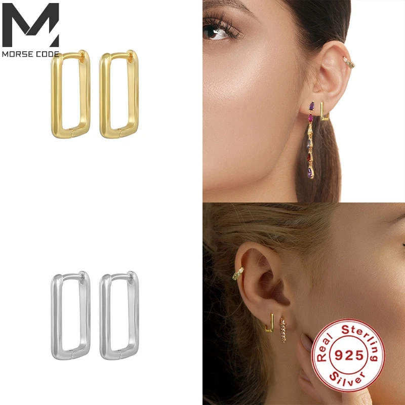 

MC S925 Sterling Silver Zircon Square Hoop Earring For Women Geometric Colorful Summer Huggies Earrings Jewelry For Party