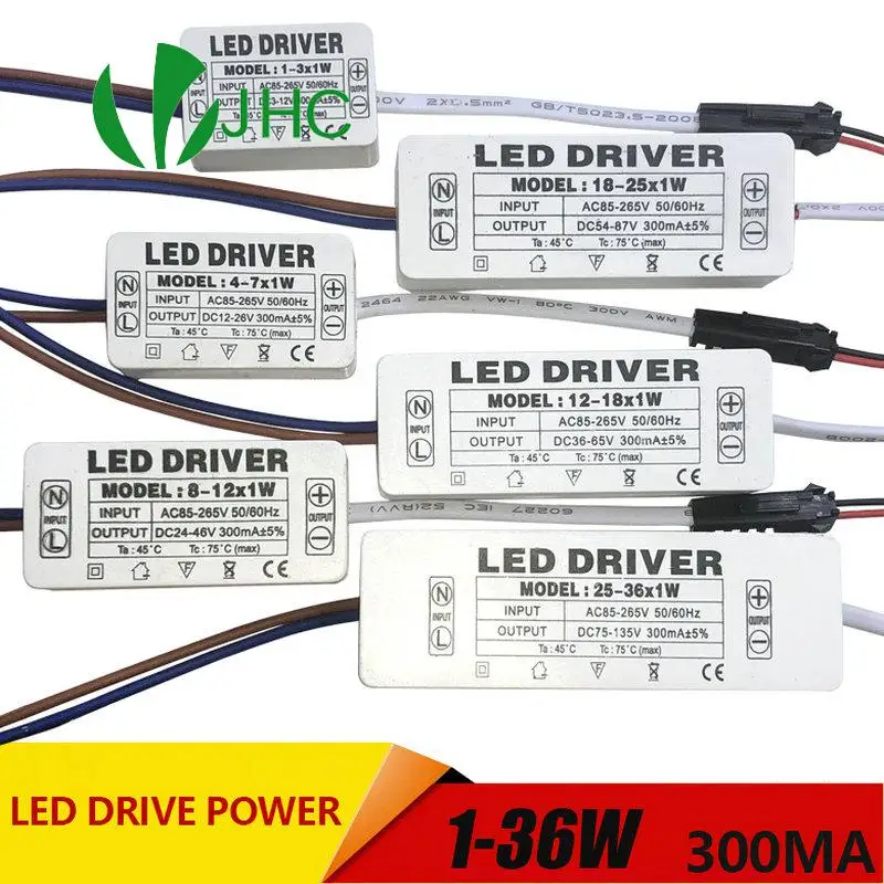 

1-3W,4-7W,8-12W,12-18W,18-25W,25-36W LED driver power supply built-in constant current Lighting AC110-265V Output 300mA DC