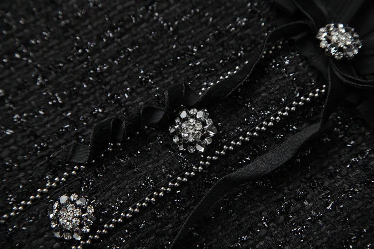 

European and American women's wear 2020 winter new style Long - sleeved beaded buttons Splicing tweed Fashionable dress