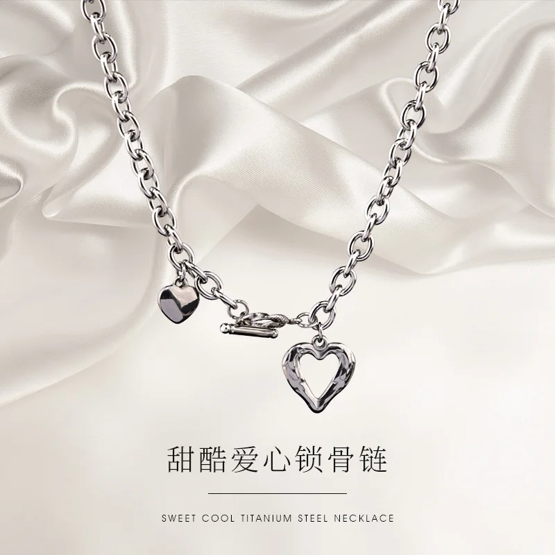 

Love Titanium Steel Necklace Female Clavicle Chain Jewelry Pendant Simple Personality Sweet and Cool Temperament Accessories