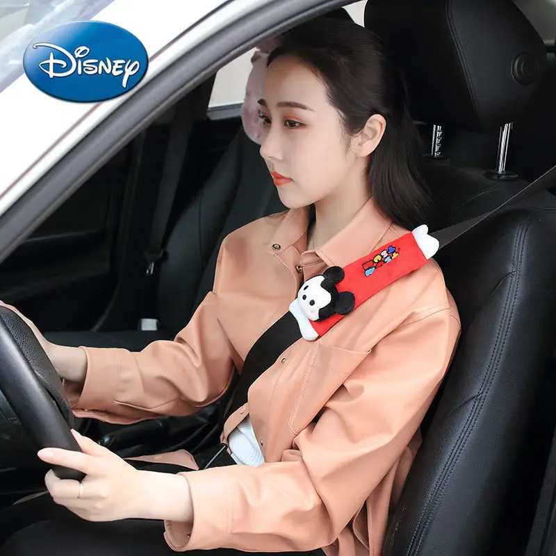 

Disney Cartoon Plush Car Seat Belt Shoulder Cover Mickey Minnie Stitch Shoulder Cover Anti-leakage Protective Cover