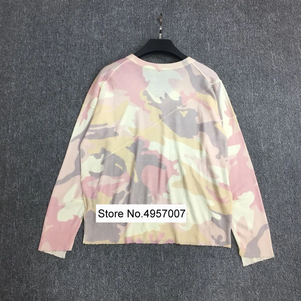 Cashmere 100% Women V Neck Camouflage Print Knit Sweater Pullover Top With Long Sleeve &amp Ripped Detail | Женская одежда