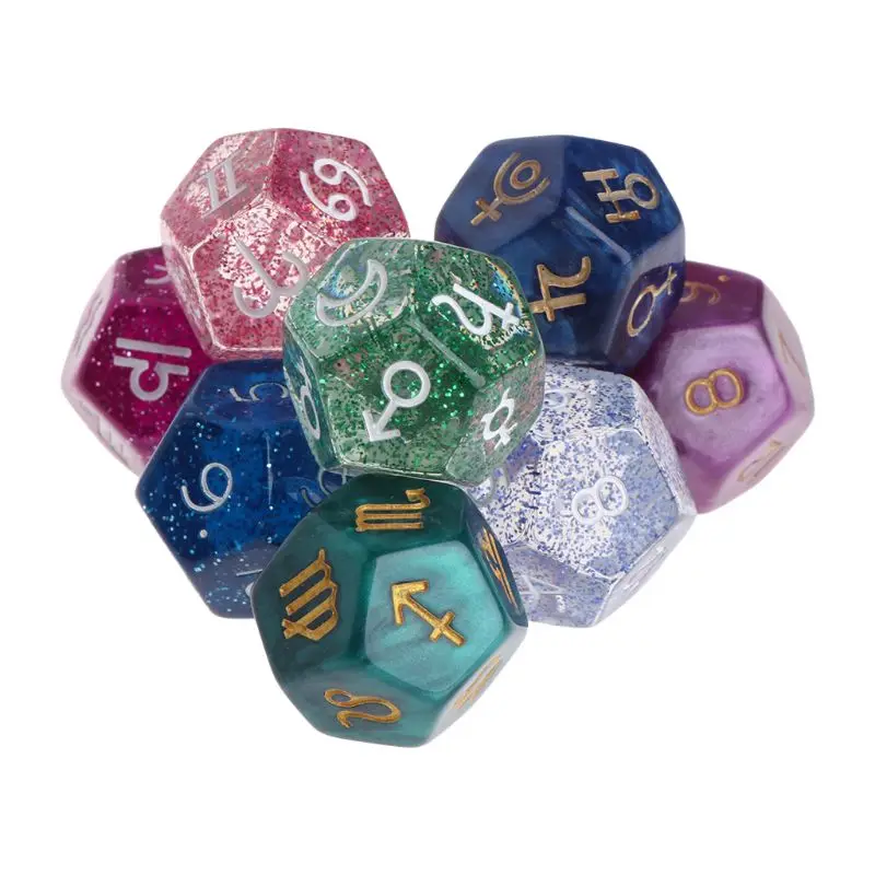 

9pcs Pearl 12 Sided Resin Dice Astrology Tarot Constellation Divination Dice