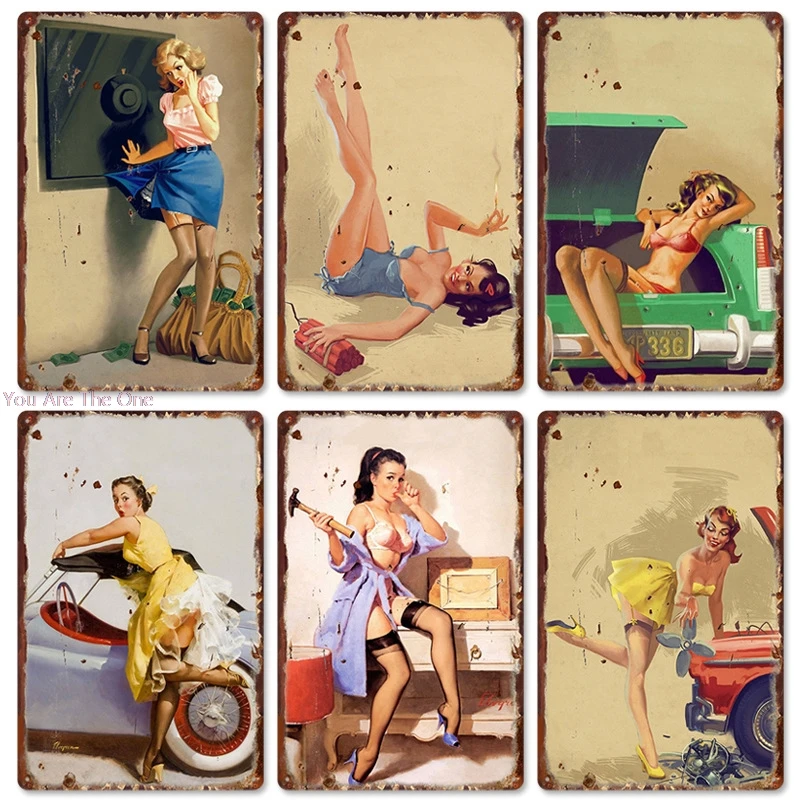 

Metal Tin Signs Shabby Man Cave Plate Pin Up Girl Club Plaque Classical Iron Painting Tavern Cafe Wall Stickers Poster Garage