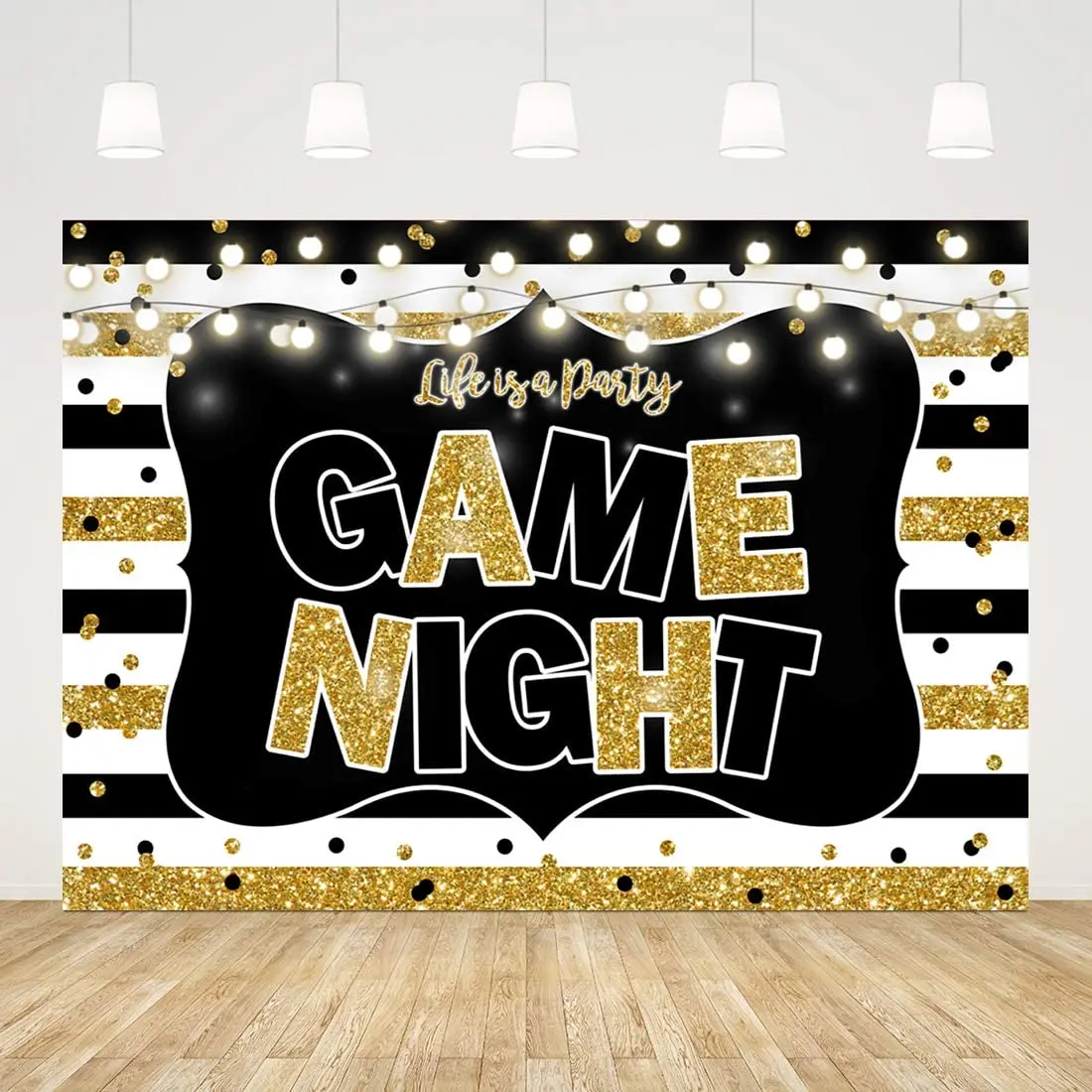 

Game Night Backdrop Black And Gold Stripes Background Birthday Party Supplies Kids Adults Gaming Party Decorations Baby Shower