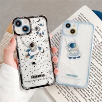cartoon rocket astronaut clear phone case for iphone 11 12 13 pro max x xs xr 7 8 plus couple transparent soft shockproof cover