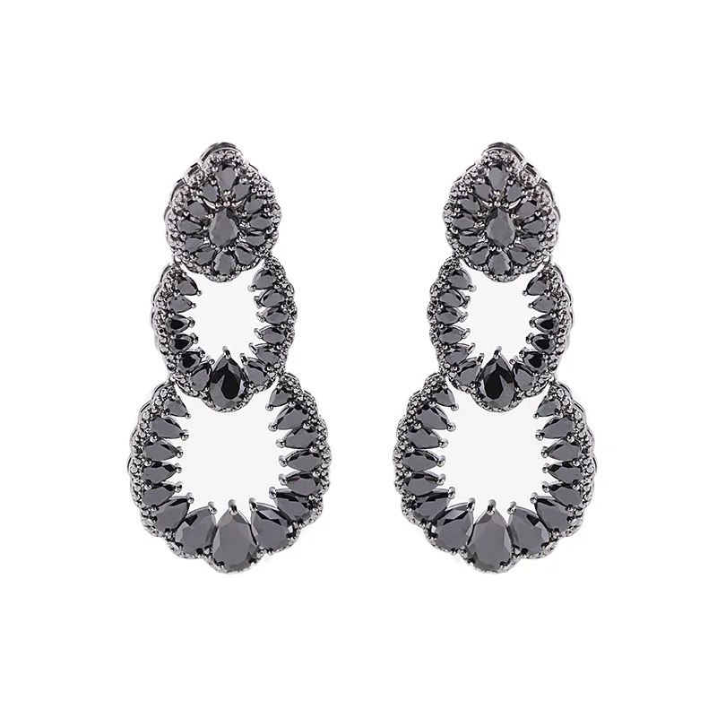 

High-quality Exaggerated Micro Pave Green Cubic Zirconia Dangle Earrings For Women Jewelry, Black Big Earings Party Accessories