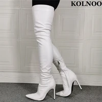 kolnoo new hot classic ladies stiletto heel thigh high boots wedding party prom white faux leather over knee boots fashion shoes