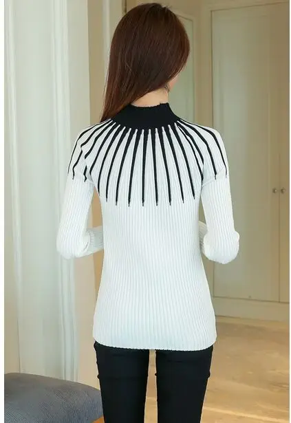 Новинка 2019 женская вязаная Водолазка с длинным рукавом Лоскутные Полосатые