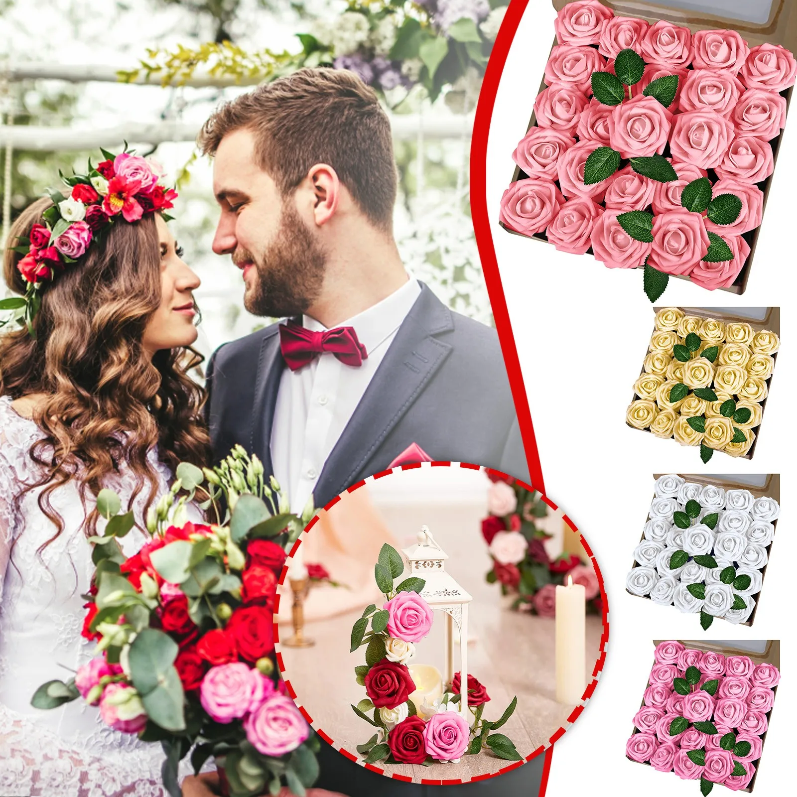 

25pcs Valentine's Day Diy Daily Gift Rose Foam Fake Flower Simulation Illustration Decoration Bouquet Wedding Home Decora