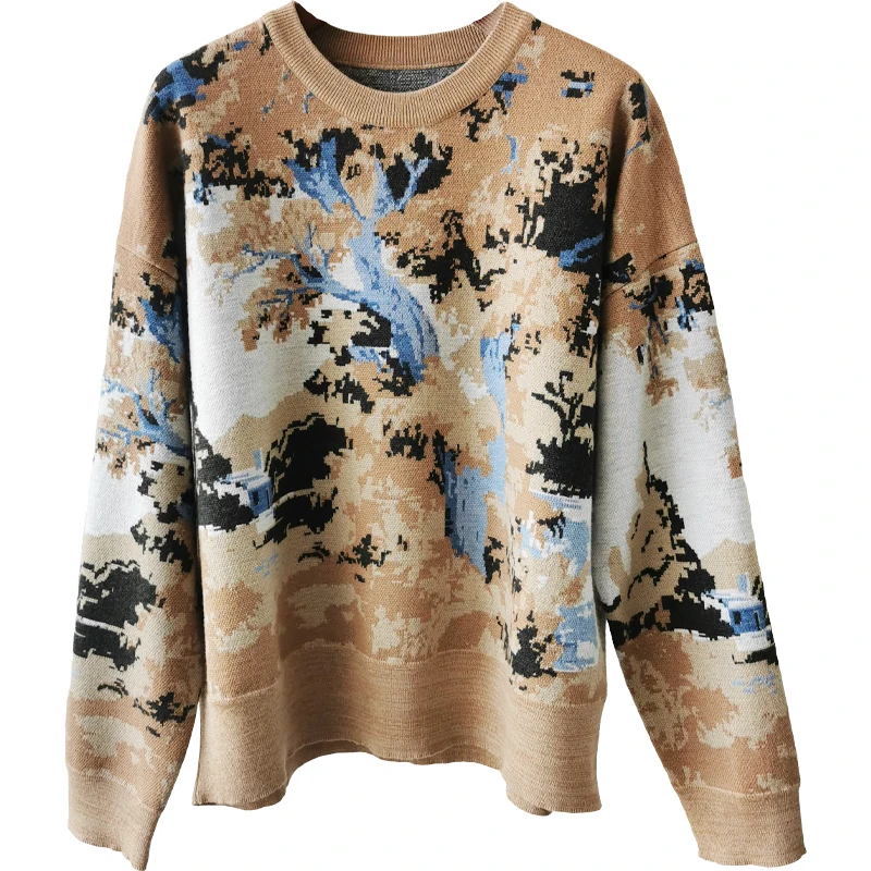 

Warm Earth ! Jacquard Wool Pleated Skirt + Oversize Sweater Matching Sets For Women Spring/Atumn Collectioins