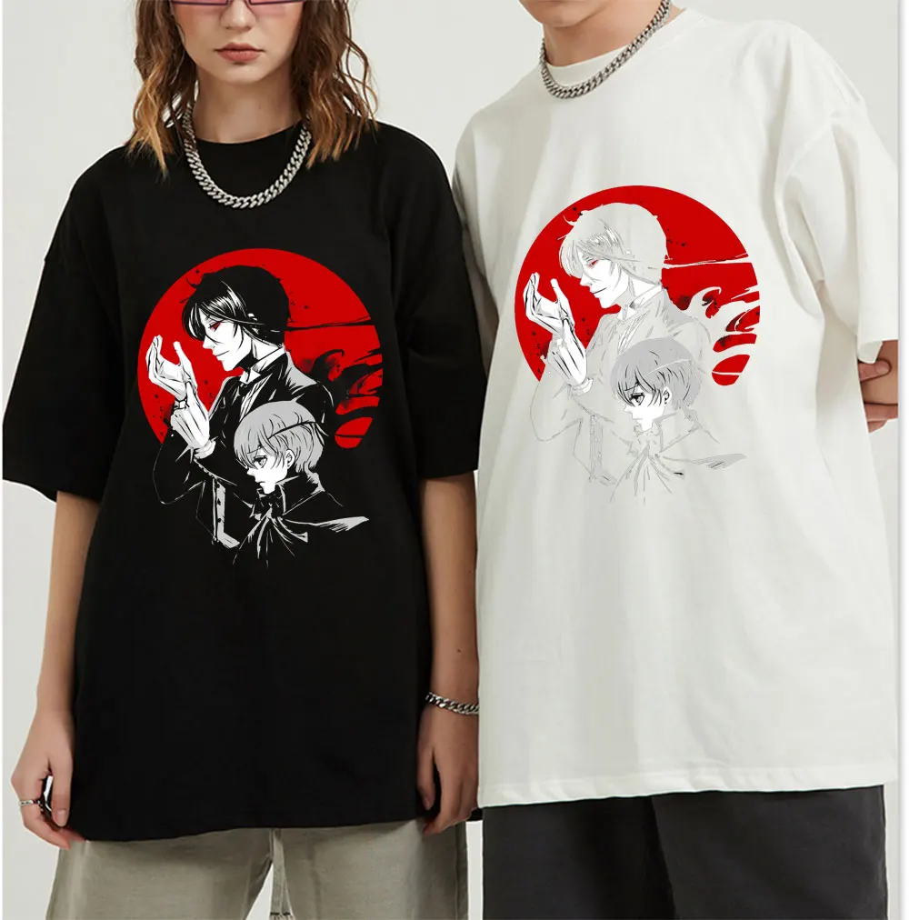 

Fashion Summer Black Butler Ciel and Sebastian Anime T-Shirt Men Women Harajuku Casual Hip Hop Short Sleeve Tops Tees T Shirt